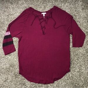 PINK Victoria’s Secret Women’s Maroon Lace Up Half Sleeve Size XS